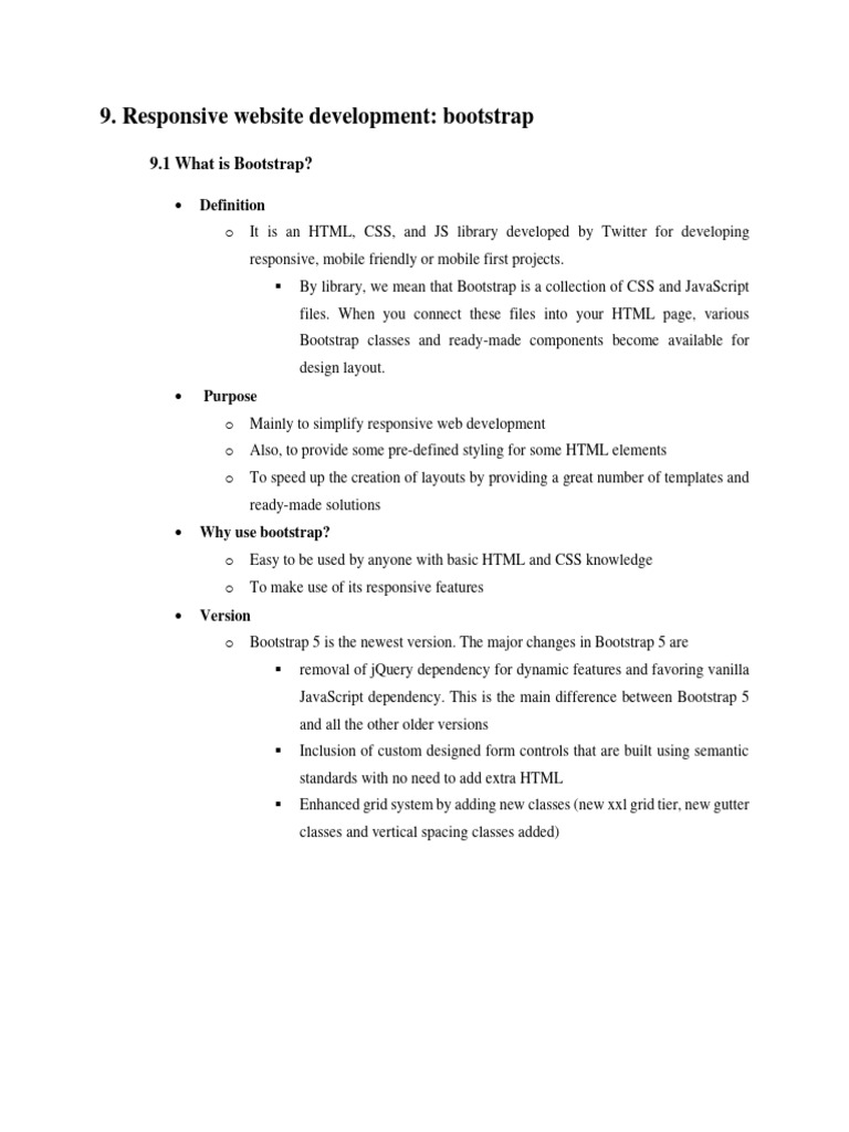 9 responsive website development bootstrap class note pdf bootstrap