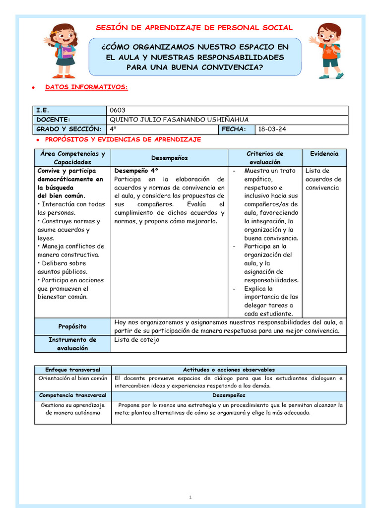 Organización y Responsabilidades en el Aula | PDF | Salón de clases ...