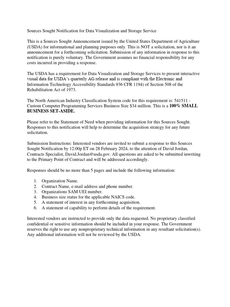 Updated Sources Sought Notice 2024 02 26 | PDF | Business | Law
