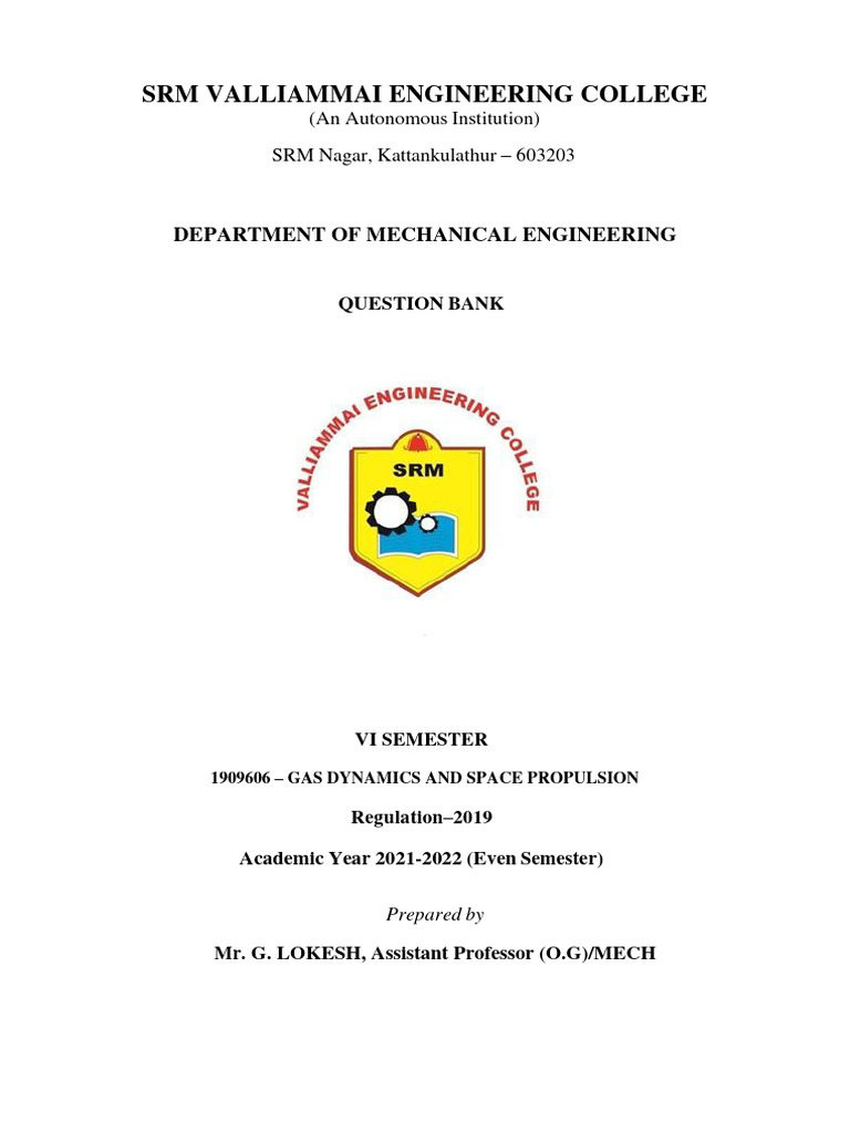 Gas Dynamics & Space Propulsion Q&A | PDF | Jet Engine | Rocket Engine