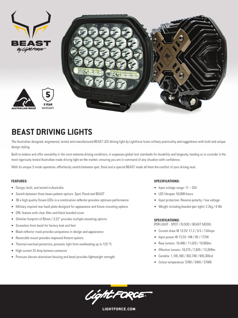 1 BEAST LED Driving Lights TechnicalSpecification A4 WEB1140. | PDF