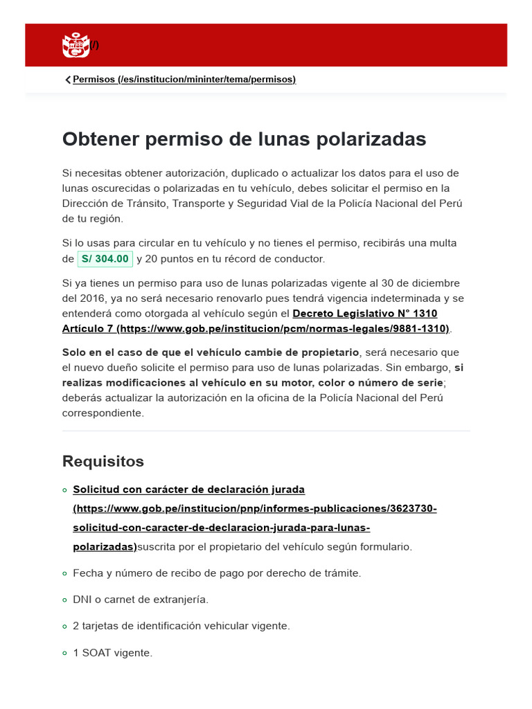 Permiso De Lunas Polarizadas