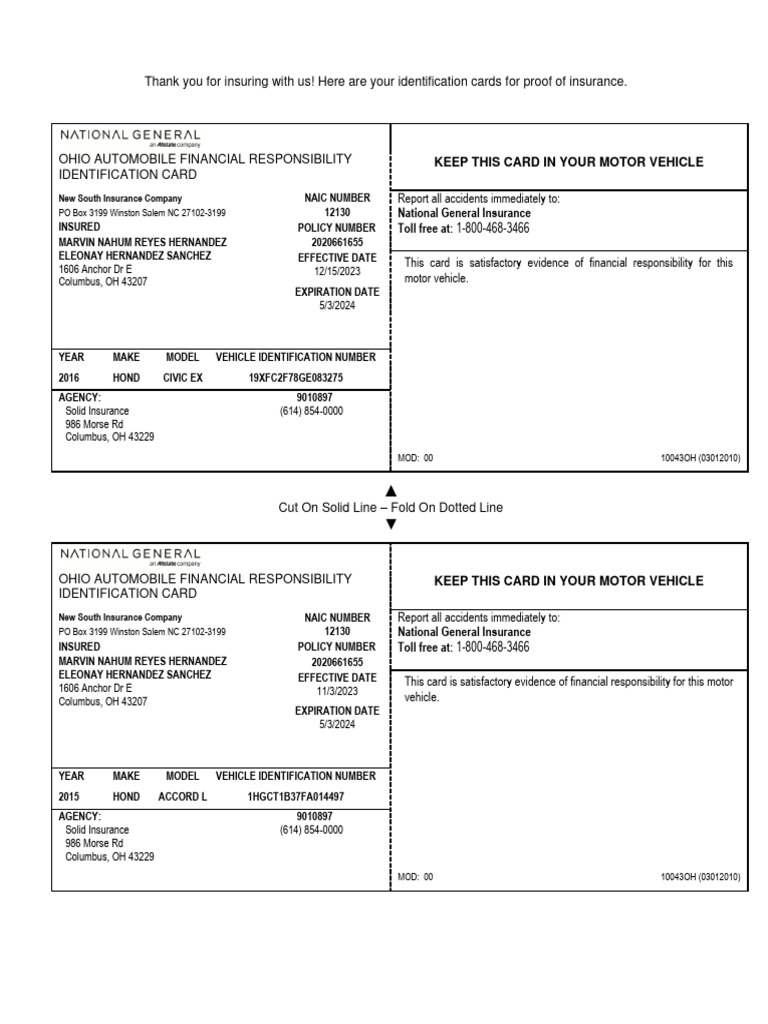 Ohio Auto Insurance ID Cards | PDF | Vehicles | Transport