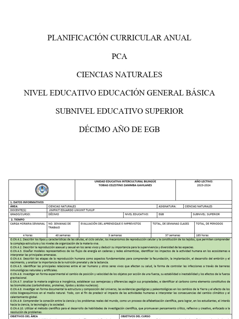 PCA 10MO CCNN-2023-2024 | PDF | Evolución | Geología