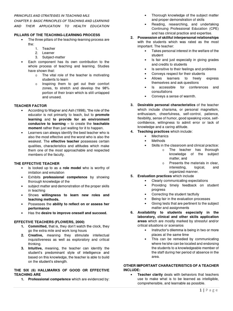 Principles of Teaching in Health Education | PDF | Learning | Teachers