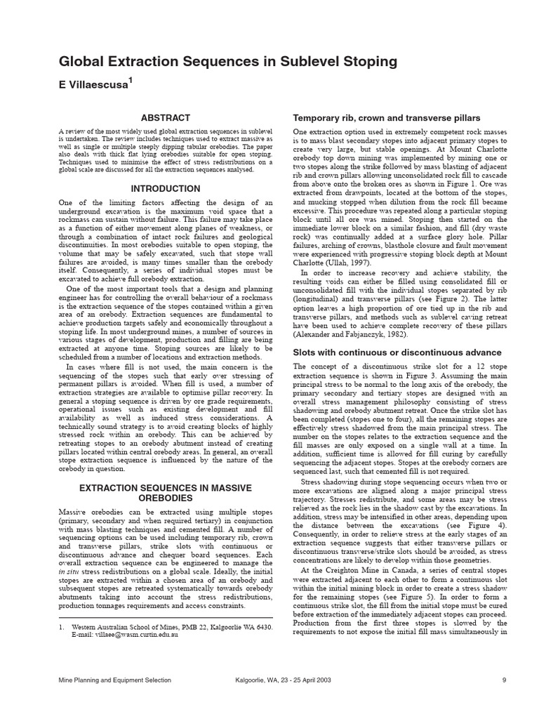 Global Extraction Sequences in Sublevel Stoping: E Villaescusa | PDF ...
