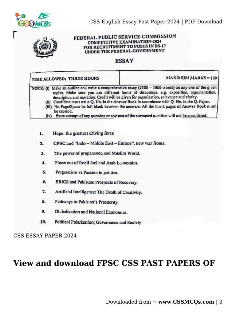 CSS Essay 2024 | PDF