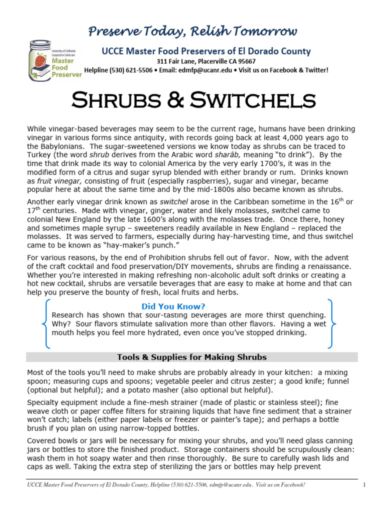 Homemade Shrub Recipes Guide | PDF | Vinegar | Drink
