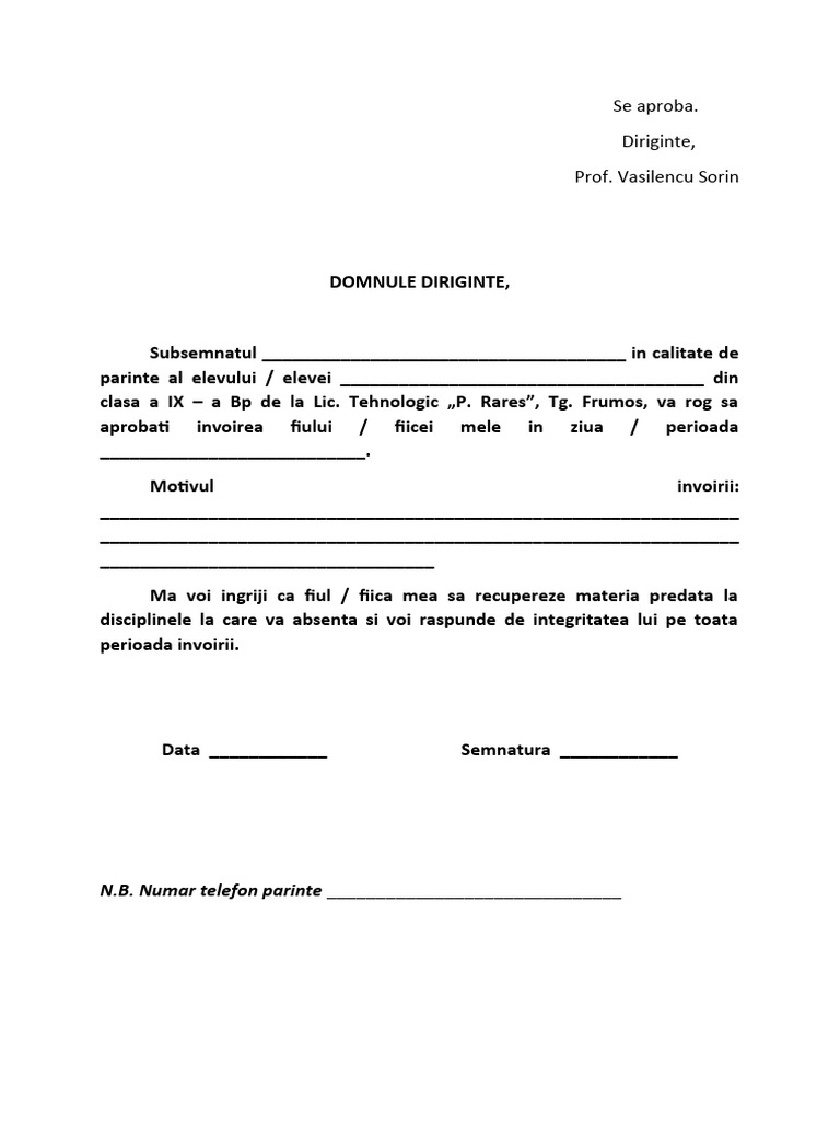 Cerere Invoire Parinte | PDF