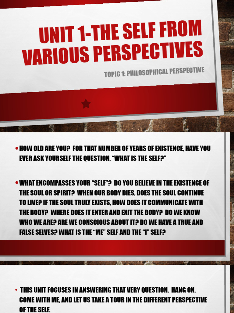 Topic 1 Philosophical Perspective Pdf Philosophy Of Self Soul