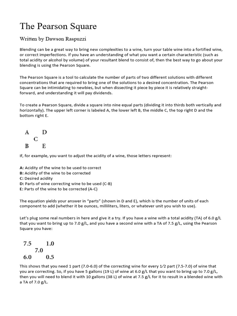 Using the Pearson Square for Wine Blending | PDF | Wine | Acid