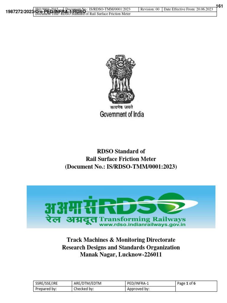 RDSO Rail Surface Friction Meter Standard | PDF | Track Gauge | Rail ...