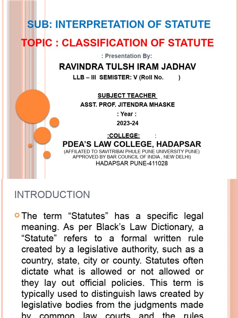 Classification of Statutes Explained | PDF | Statute | Common Law