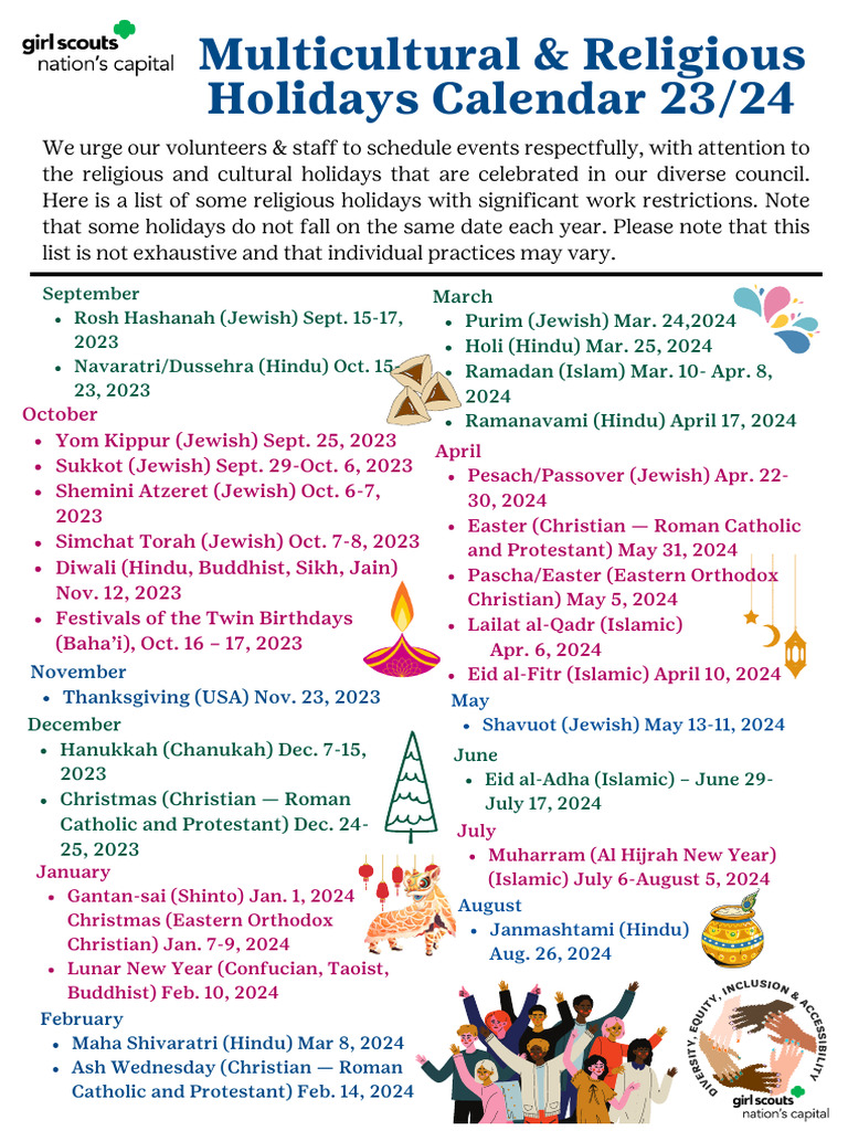 Multicultural And Religious Holidays Calendar 2024 Pdf Jewish