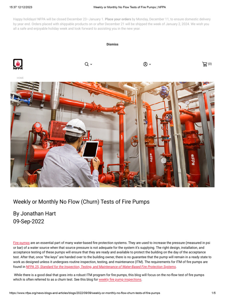 Weekly or Monthly No Flow (Churn) Tests of Fire Pumps PDF Pump