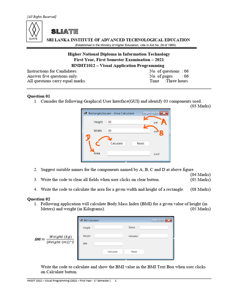 HNDIT1012 Visual Programming - Question - PaperV1.1 - Password Added ...