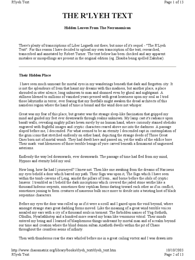 Ebook - Magick - The R'LYEH TEXT - Necronomicon | PDF | Religion ...