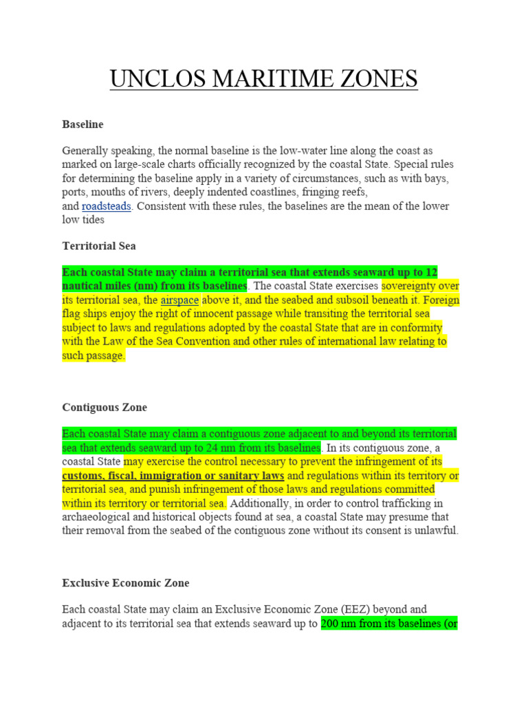 Unclos Maritime Zones | Download Free PDF | Territorial Waters | Water
