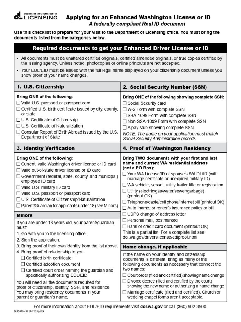 Required Documents To Get Your Enhanced Driver License or ID | PDF ...