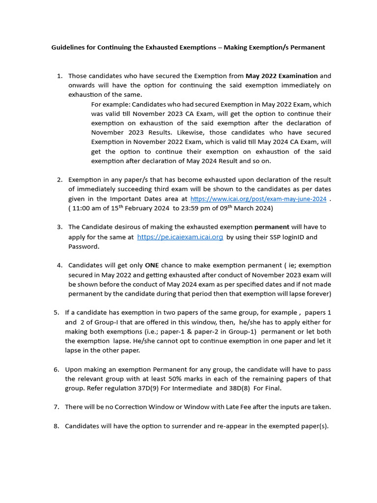 Guidelines For Claiming Permenant Exemption Icai | PDF 