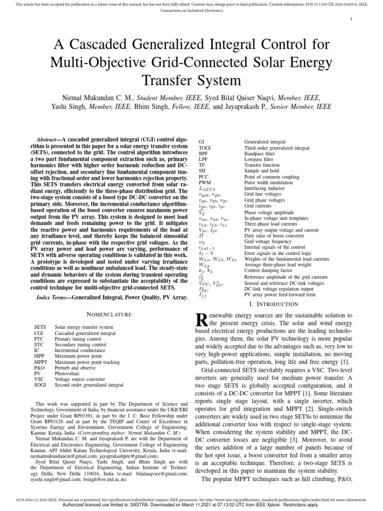 A Cascaded Generalized Integral Control For | PDF | Power Electronics ...