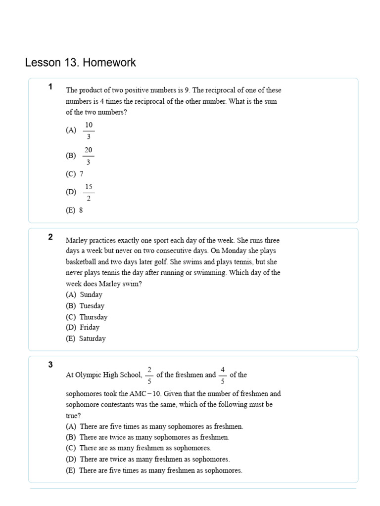 Lesson 13. Homework | PDF