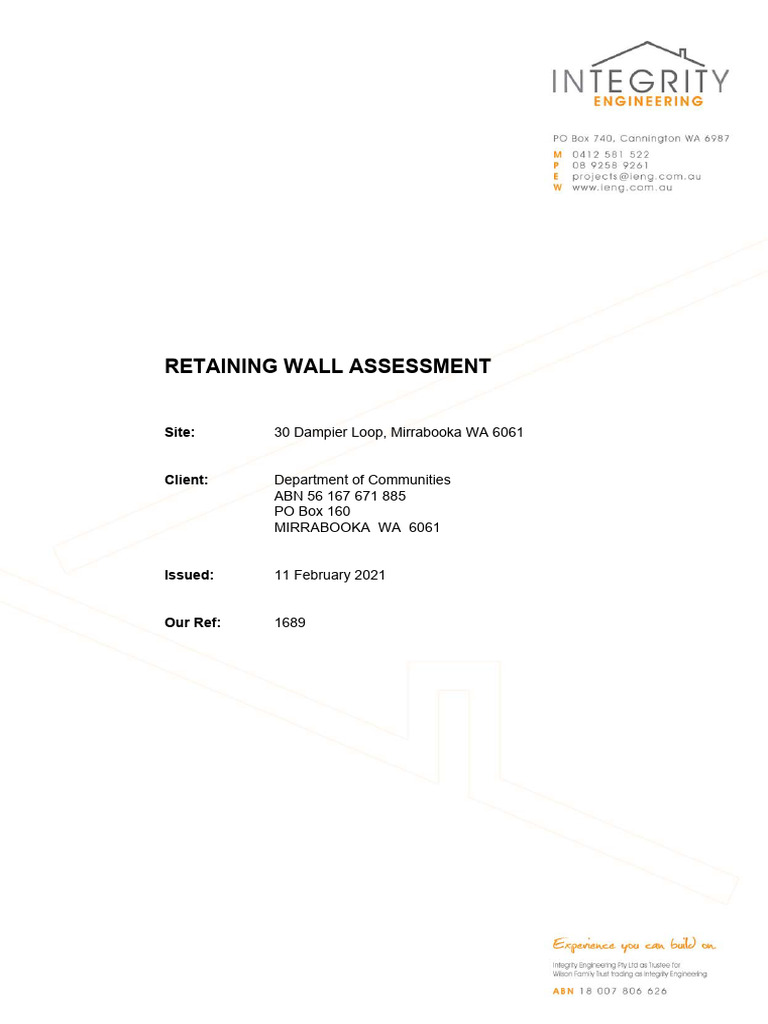 Retaining Wall Condition Assessment Report | PDF | Wall | Masonry