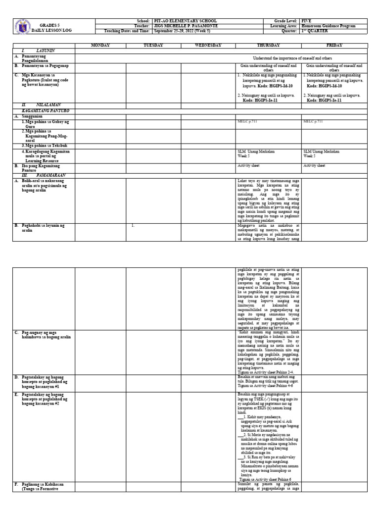 DLL HGP-5 Q1 Week-5 | PDF