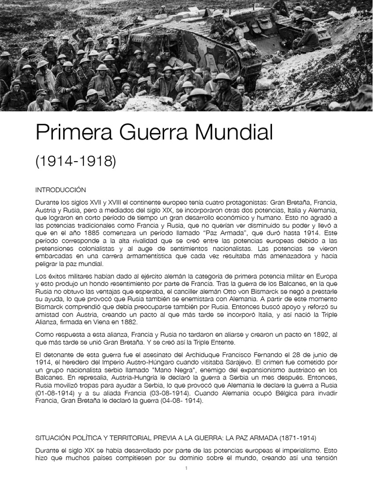 Causas y Contexto de la Primera Guerra Mundial | PDF | imperio Alemán ...