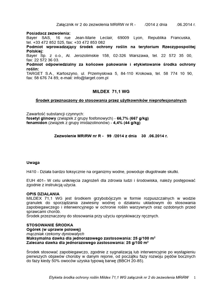 Mildex 71,1 WG - Użytk - Nieprofesjonalni | PDF