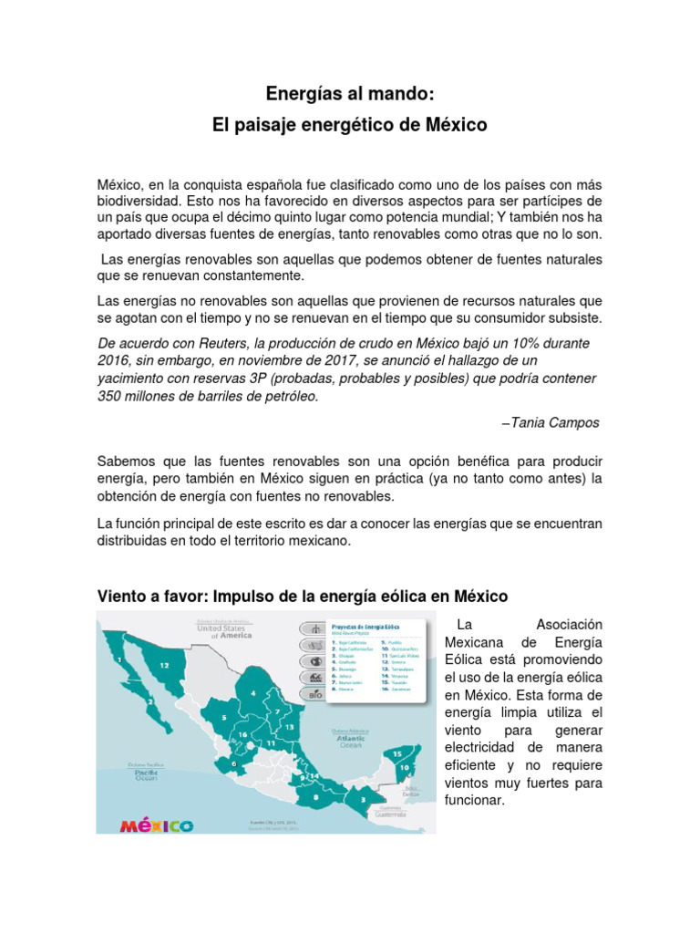Energías Renovables en México: Potencial y Tipos | PDF | Energía ...