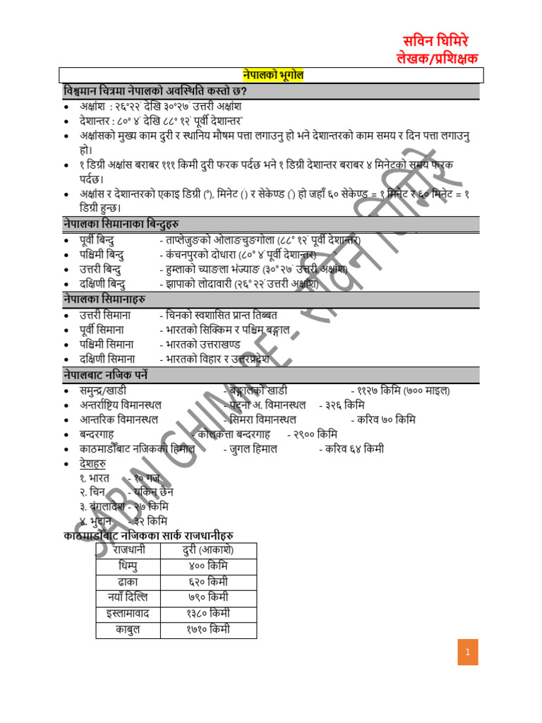 3. नेपालको भूगोल Note | PDF