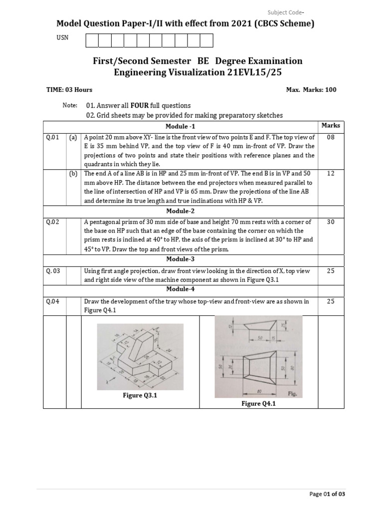 Engineering Graphics Exam Model Paper | PDF | Geometry