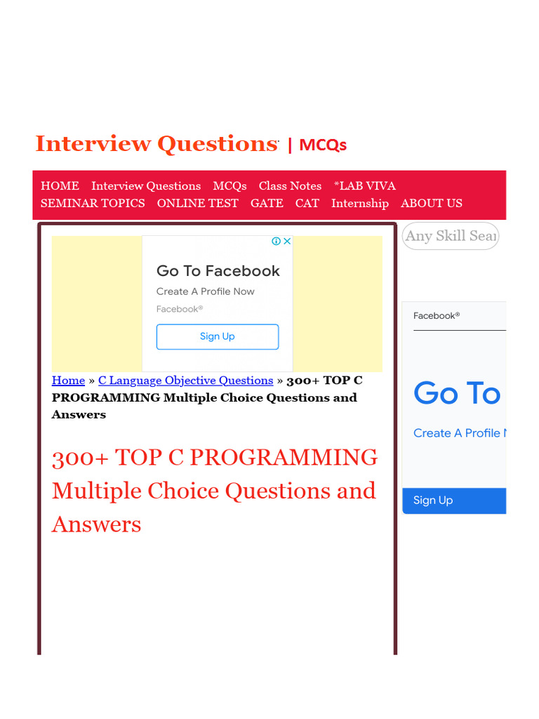 300+ TOP C PROGRAMMING Multiple Choice Questions and Answers | PDF ...