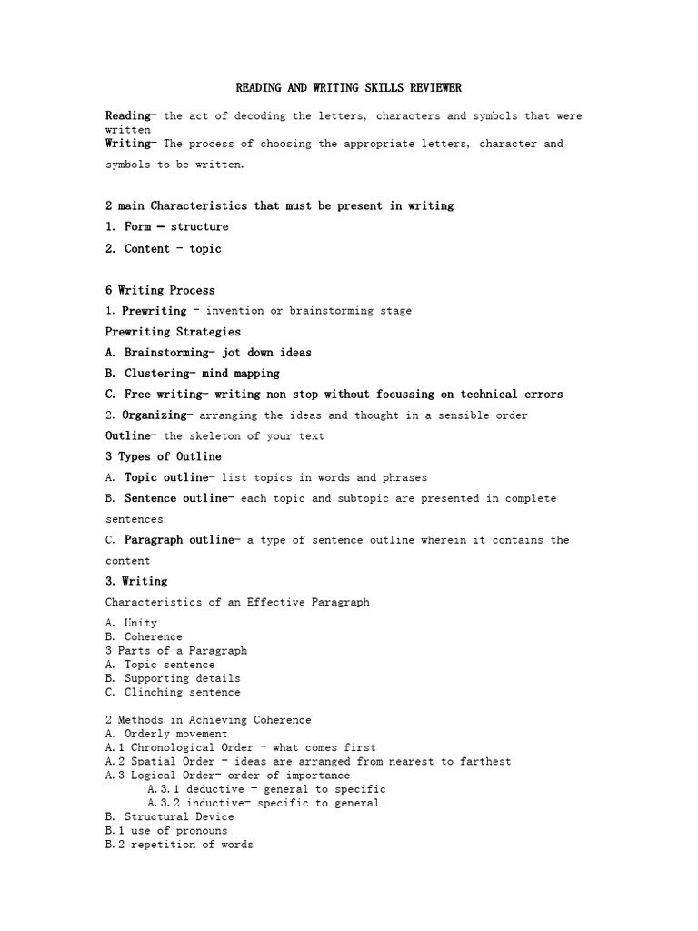 Reading and Writing Skills Reviewer Download Free PDF Human Communication Cognitive Science