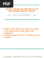 Safety Issues On The Use of Ict Including E-Safety Rules: Reporter: Ms. Rosemarie B. Paguirigan