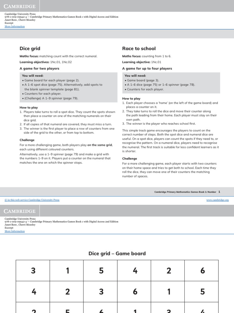 Cambridge Primary Maths Games Guide | PDF