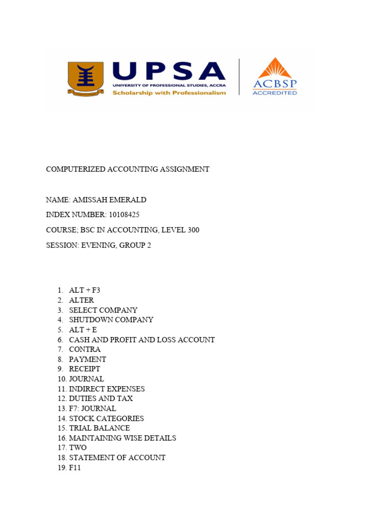 Computerized Accounting Assignment | PDF