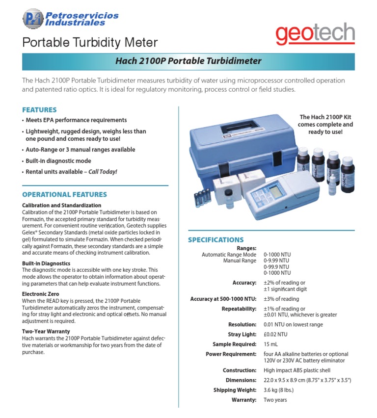 Turbidimetro Portable Hach 2100p PDF Calibration Applied, 58 OFF