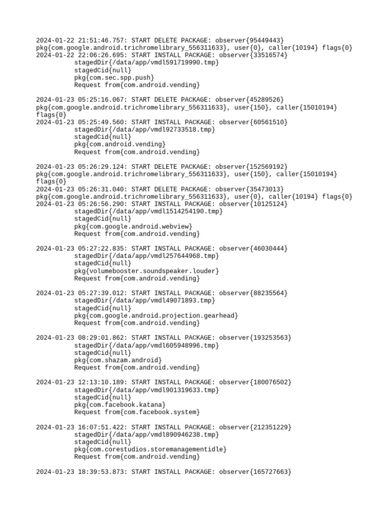 Android Package Management Logs | PDF | Android (Operating System ...