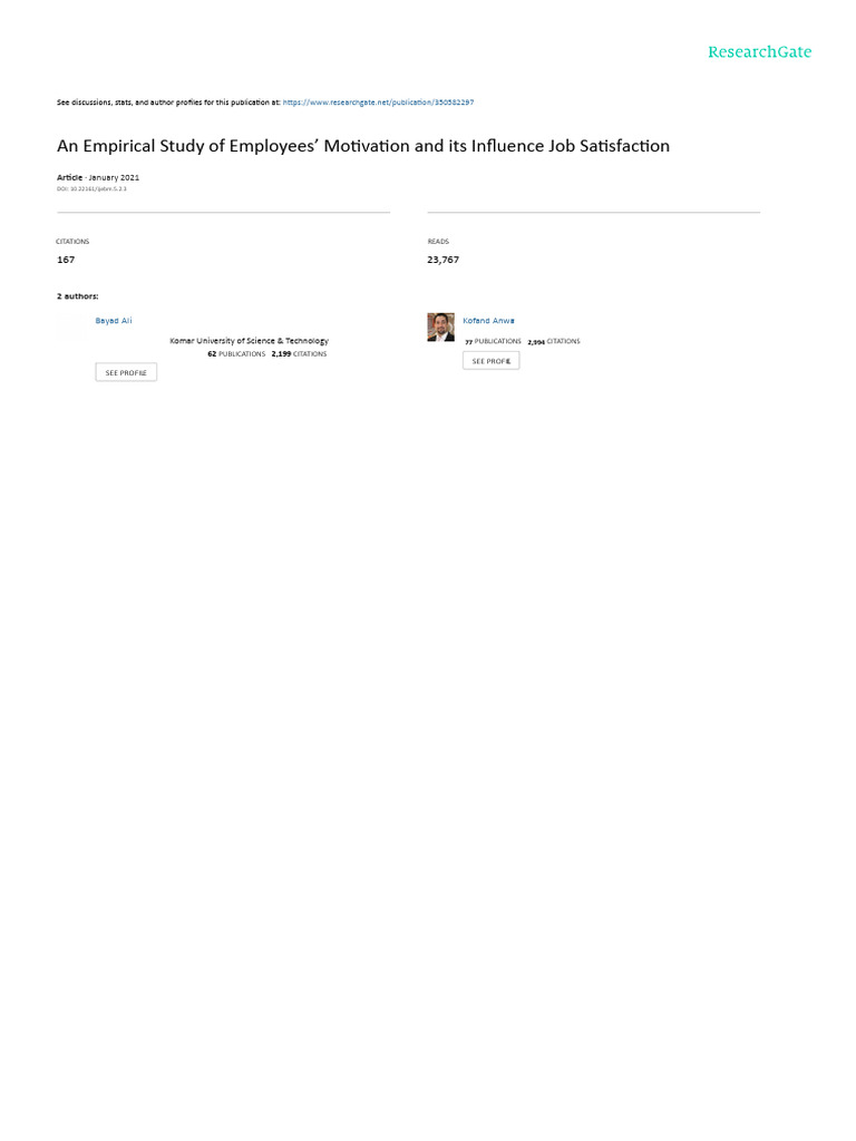 Employee Motivation and Job Satisfaction Study | PDF | Incentive ...