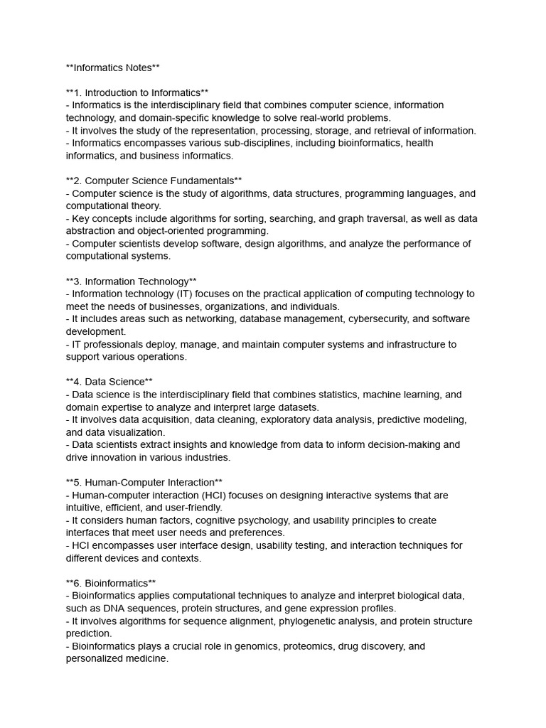 Informatic Notes | PDF | Data Science | Computer Science