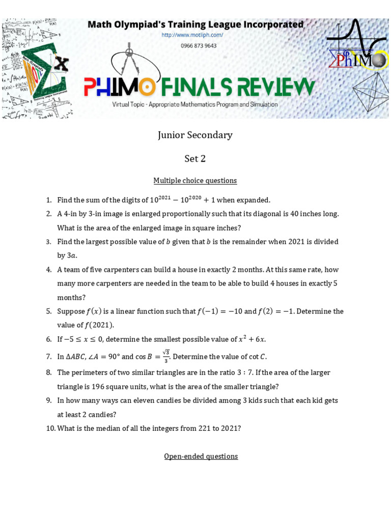 Junior Secondary Math Practice Questions | PDF | Area | Ratio
