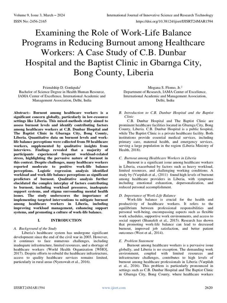 Work-Life Balance and Burnout in Liberia | PDF | Occupational Burnout ...