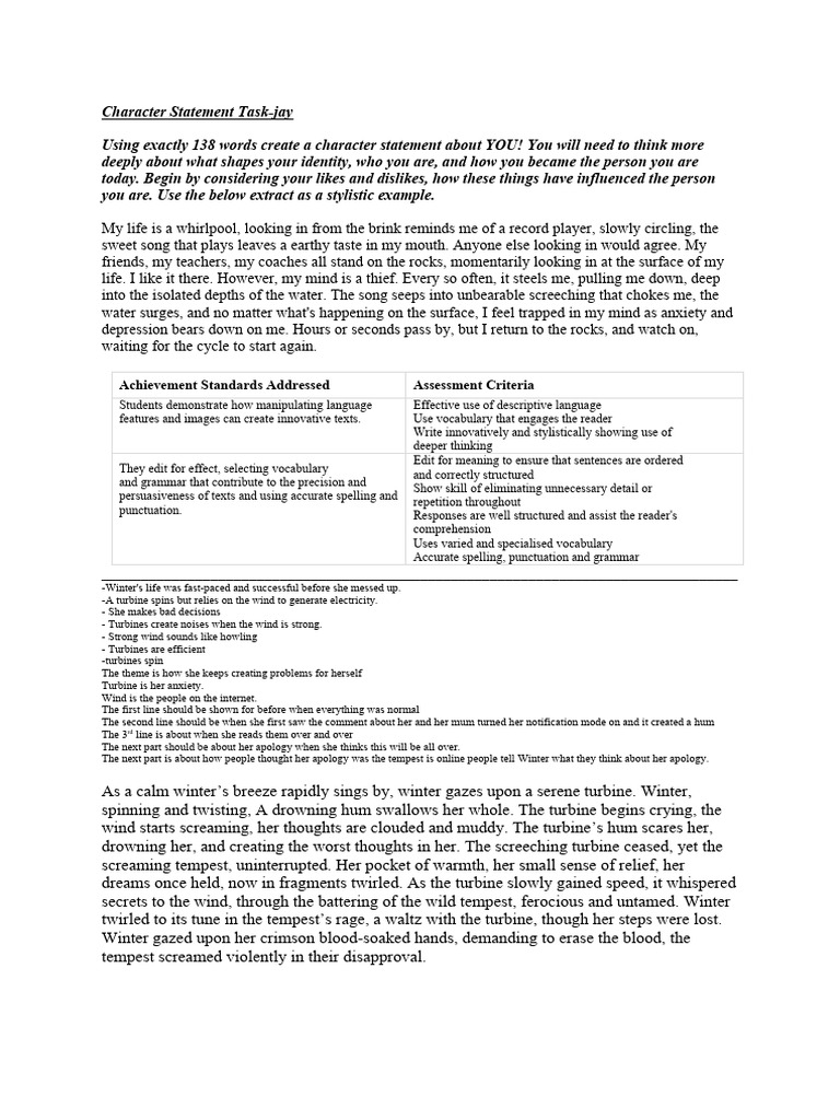 Characters statement | PDF