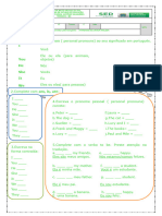 ATIVIDADE INGLÊS 6 ANO REVISÃO PROVA