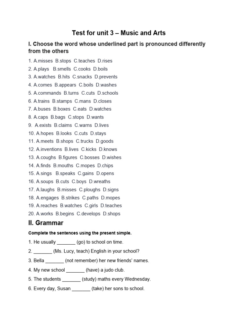 Test For Unit 3