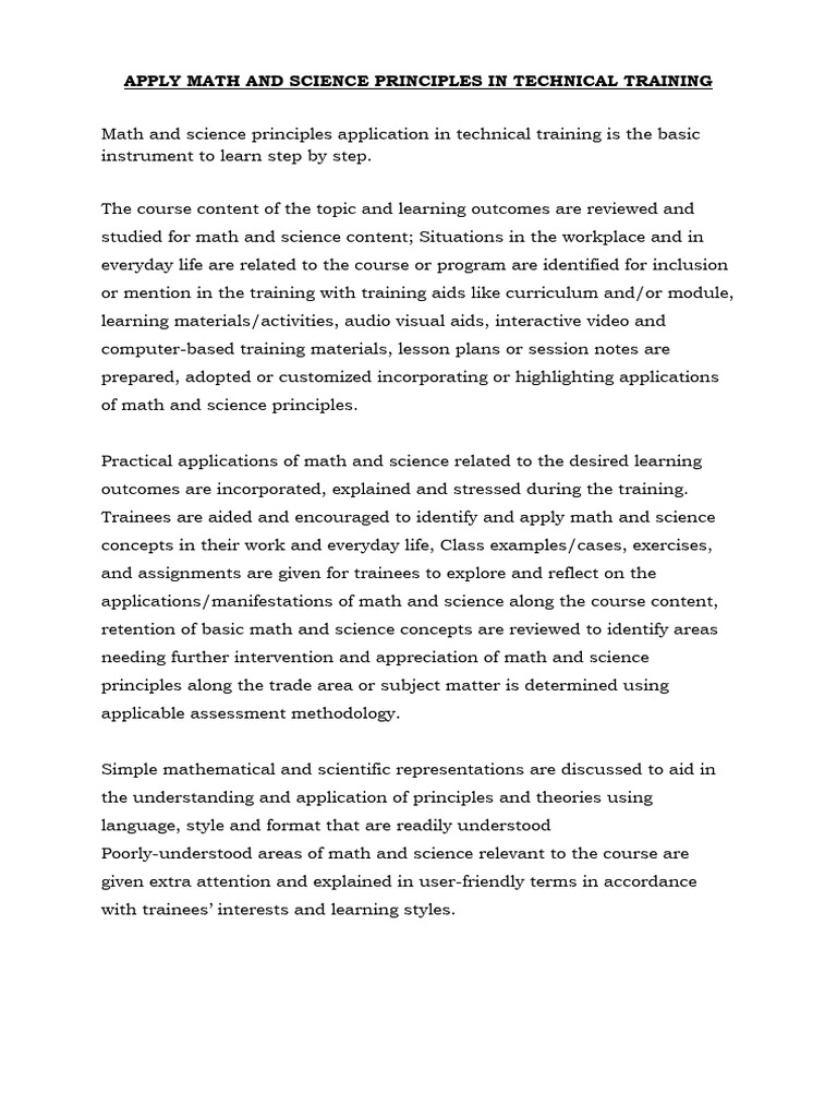 Applying Math in Technical Training | PDF