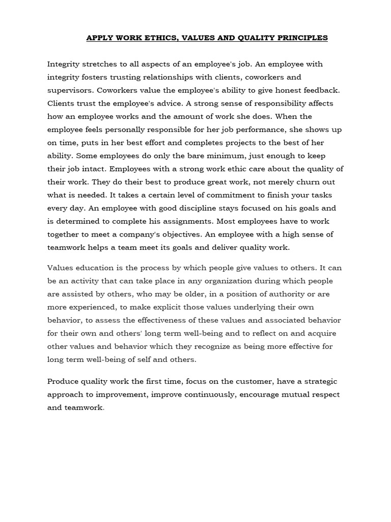 Work Ethics and Values for Quality Output | PDF | Career & Growth ...
