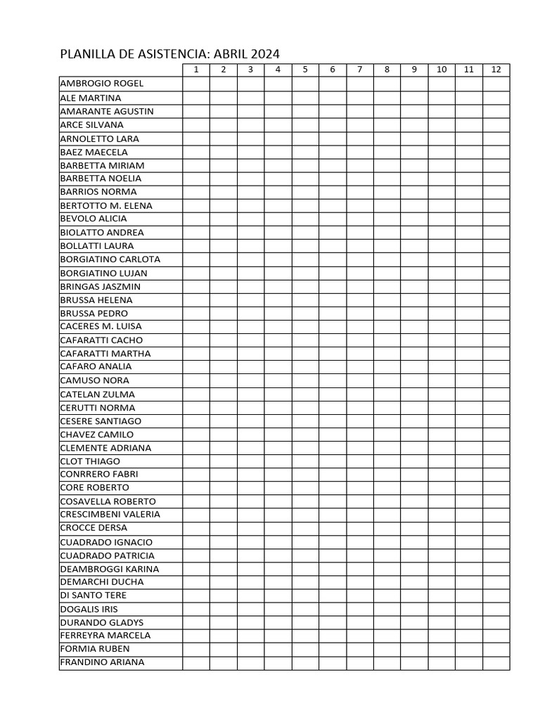 planilla de asistencia | PDF